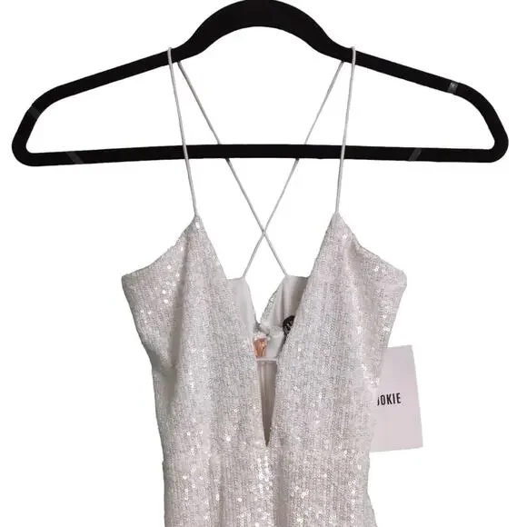 Nookie Supreme Mini White Sequins Bodycon Crisscross Straps Cutout S New - Picture 6 of 13